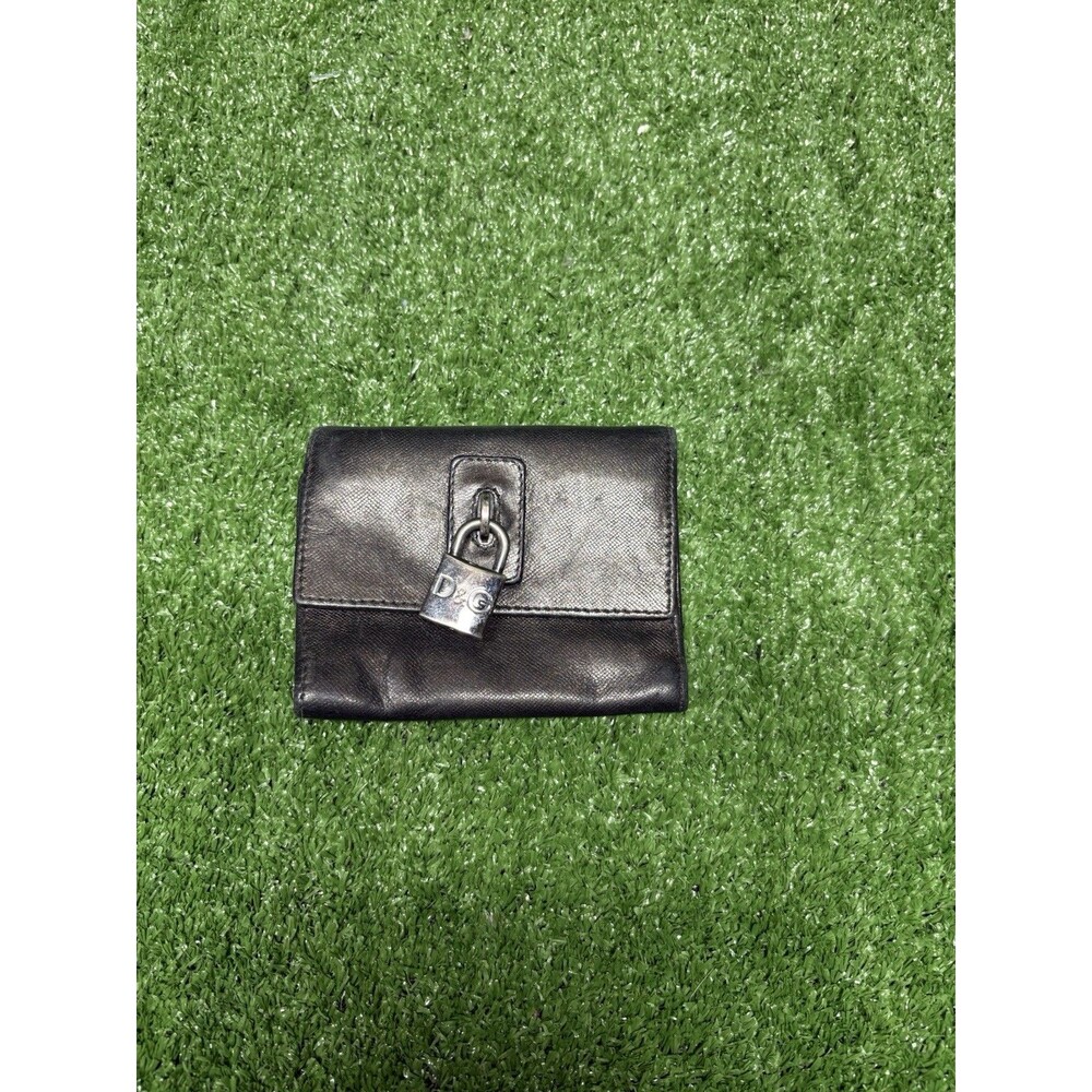 Womens Vintage Dolce & Gabbana D&G Black Leather Bifold Wallet with Padlock